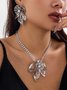 2pcs/set Exaggerated Hollow Out Flower Chain Necklace Imitation Pearls Dangle Earrings Punk Jewelry Set