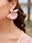 Elegant Pink Flower Imitation Pearl Rhinestone Tassel Drop Earrings