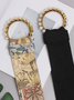 Elegant Imitation Pearl Metal Ring Plants Printed Knotted Belt