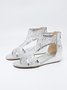 Silver Sequined Mesh Paneled Wedge Sandals