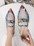 Multicolor Snakeskin Mesh Paneled Metal Decor Slip On Shoes