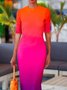 Tight Ombre Crew Neck Vacation Midi Dress