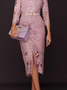 Elegant Lace Three Quarter Sleeve Others Midi Dress With No Belt