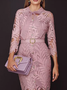 Elegant Lace Three Quarter Sleeve Others Midi Dress With No Belt