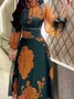 Plus Size Floral Regular Fit Elegant Lotus Leaf Collar Maxi Dress