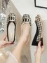 Elegant Metal Decor Houndstooth Square Toe Low Heel Shallow Shoes