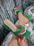 Elegant Pearl Chain Decor Color-block Chunky Heel Mule Sandals