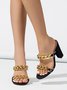 Metal Chain Clear Double Straps Chunky Heel Mule Sandals