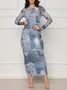 Plus Size Urban Crew Neck Regular Fit Abstract Print Dress