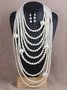 Elegant Jewelry Set Faux Pearl Handmade Beaded Multilayer Necklace And Earrings