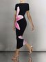 Tight Boat Neck Short Sleeve Floral Elegant Midi Dress