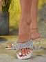 Glamorous Rhinestone Decorated Crystal Chunky Heel Mule Sandals
