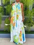 Vacation Halter Map Print Loose Dress With Belt