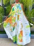 Vacation Halter Map Print Loose Dress With Belt