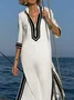 Casual Stand Collar Color Block Linen Dress