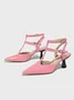 Minimalist Pink Patent PU Leather Spool Heel T-Strap Pumps