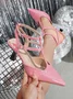 Minimalist Pink Patent PU Leather Spool Heel T-Strap Pumps