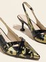 Hollow Out Abstract Snakeskin Embossed Pyramid Heeled Slingback Pumps