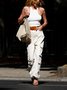 Casual Plain Pockets Cargo Pants