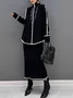High Elasticity Casual Color Block Midi Sweater Skirt