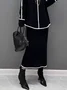 High Elasticity Casual Color Block Midi Sweater Skirt