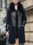 Color-Blocked Leather Trimmed Teddy Coat