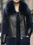 Color-Blocked Leather Trimmed Teddy Coat