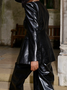  Urban V Neck Faux Leather Coat With Pockets