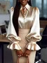 Urban Plain Satin Ruffle Sleeve Shirt