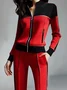 Casual Color Block Zipper Jacket
