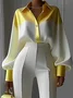 Satin Urban Balloon Sleeve Color Block Shirt