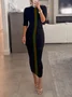 Casual Color Block Classic Tight Crew Neck Bodycon Dress