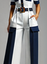 Urban Color Block  Straight Pants With Belt