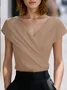 Elegant Plain Asymmetric Cross Neck T-shirt