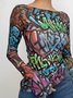 Casual Graffiti Printing Crew Neck  T-shirt