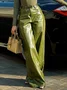 Urban Plain Wide Leg Faux Leather Pant