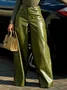 Urban Plain Wide Leg Faux Leather Pant