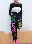 Casual Letter Pattern Printing Ankle Banded Pants