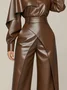 Urban Plain Cross  Faux Leather Wide Leg Pants