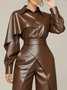 Urban Plain Irregular Craftsmanship Shirt Collar Faux Leather Top