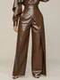 Urban Plain Cross  Faux Leather Wide Leg Pants