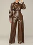 Urban Plain Cross  Faux Leather Wide Leg Pants