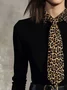 Cotton Urban Leopard Shirt Collar Blouse With Tie