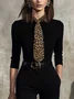 Cotton Urban Leopard Shirt Collar Blouse With Tie