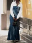 Urban Plain Distressing Strapless Denim Maxi Dress With No Shirt