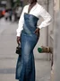 Urban Plain Distressing Strapless Denim Maxi Dress With No Shirt