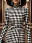 Elegant Houndstooth Printing Mock Neck Knee Length Dress