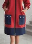 Casual Color Block Pockets Zipper Crew Neck  Dress