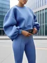 Casual Plain Ruched Crew Neck Balloon Sleeve Sweatshirt