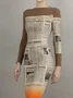 Elegant Newspaper Printing Boat Neck Maxi Dress